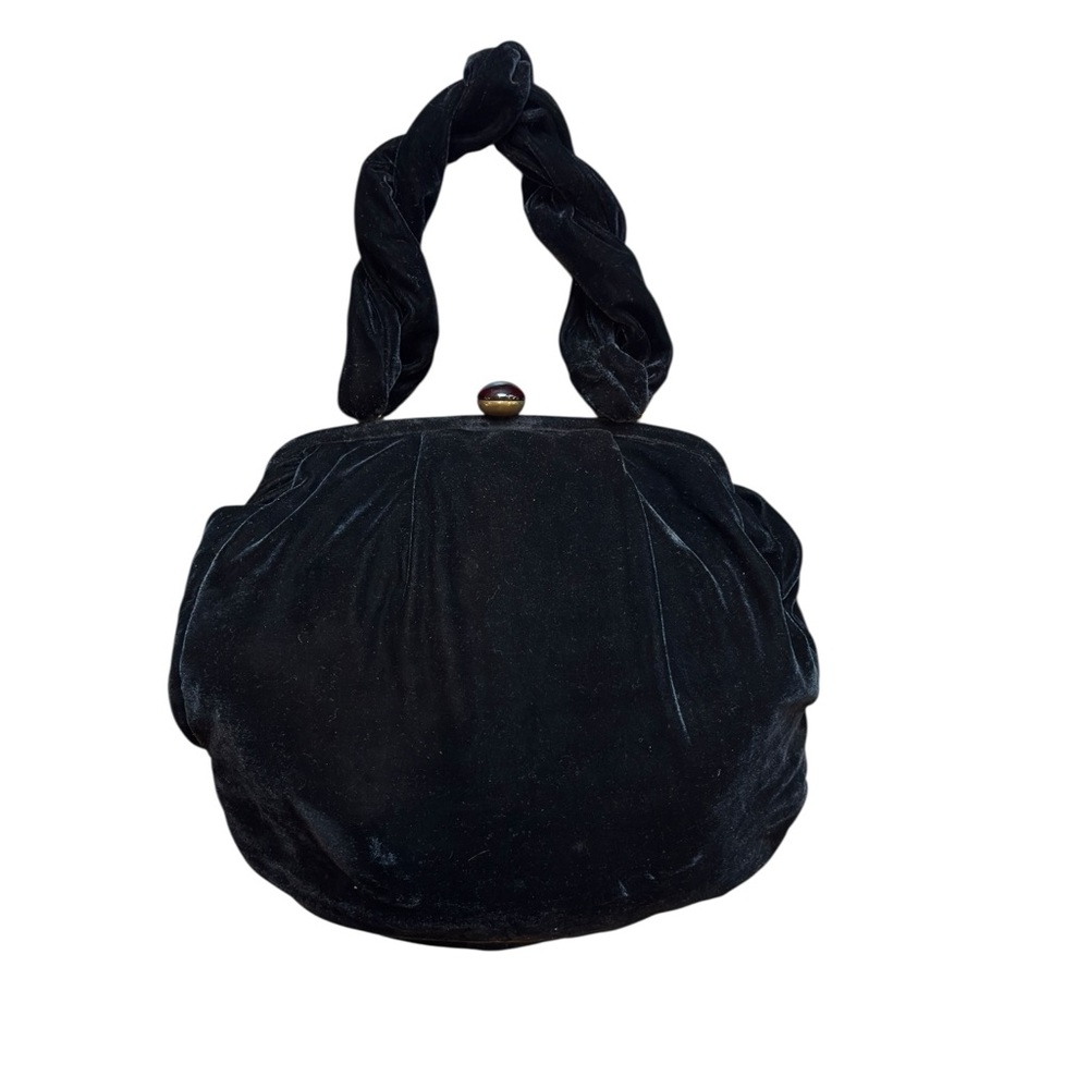 Vintage Avon Black Velvet Kiss-Lock Hobo Handbag With Red Lucite Clasp